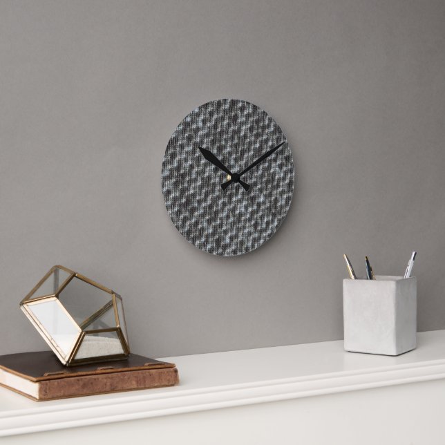 Icy slate geometric woven abstract pattern 1275 round clock (Office)