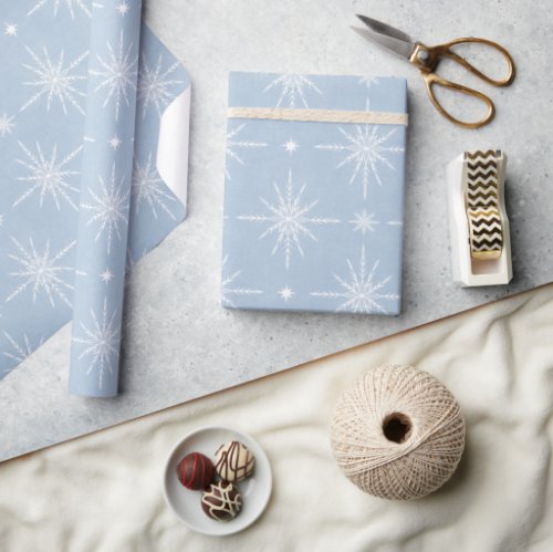 Icy Snowflake on Blue Wrapping Paper