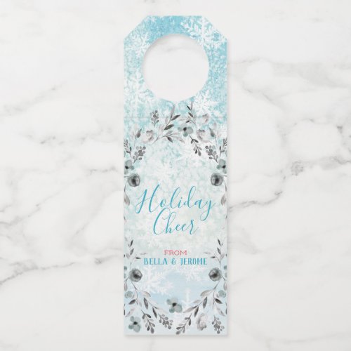 Icy Snowflake Winter Greenery Wreath Holiday Cheer Bottle Hanger Tag