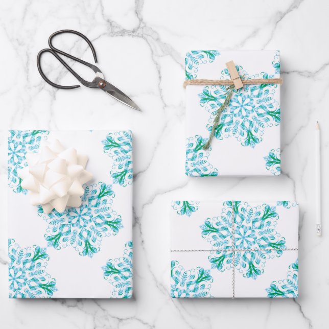Icy Snowflake Wrapping Paper Sheets (Front)