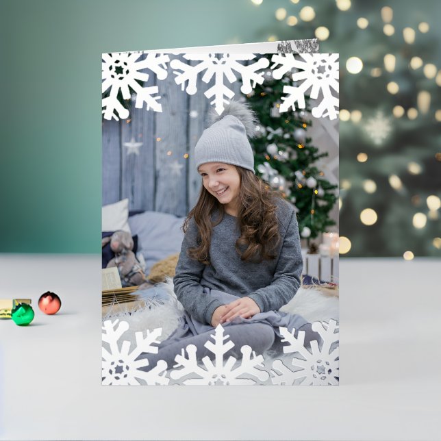Icy Snowflakes Custom Photo Foil Holiday Card (Holiday In Situ 2)