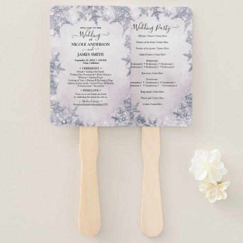 Icy Snowflakes White Winter Wonderland Wedding  Hand Fan