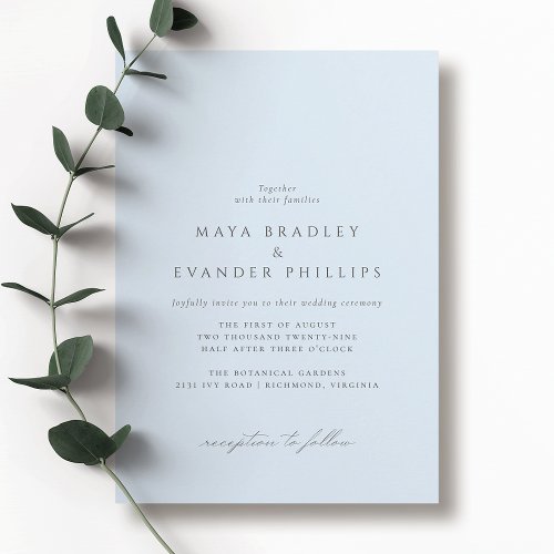 Icy Soft Blue  Airy Elegant Minimalist Wedding Invitation