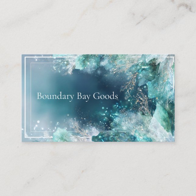 Icy Teal Celestial Gold Sparkle Geometric Modern Business Card (Front)