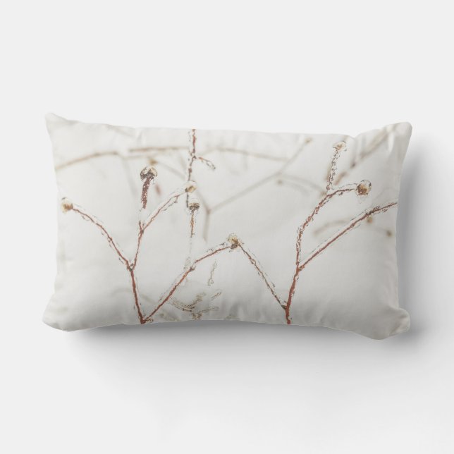 Icy Twigs and Snow Winter  Lumbar Pillow (Back)