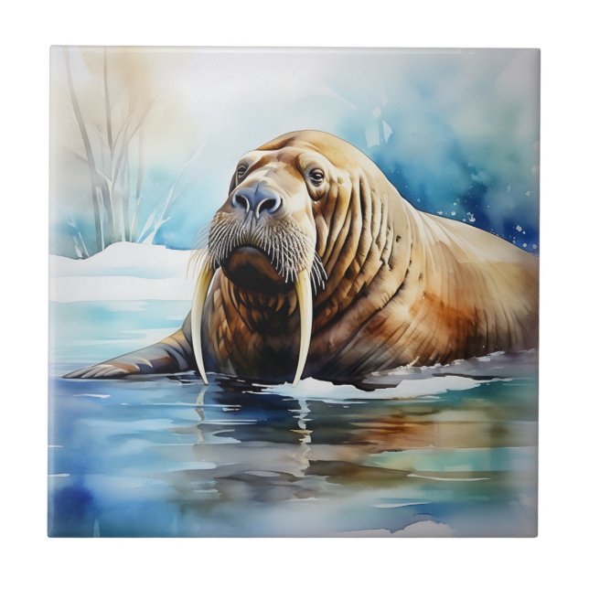 Icy Water Walrus Serene Ceramic Tile (Front)