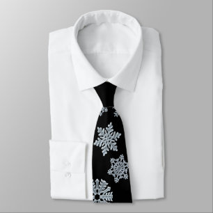 Icy White Frozen Snowflake Elegant Black Christmas Neck Tie