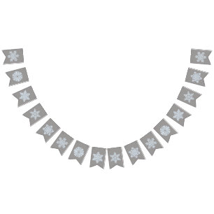 Icy White Frozen Snowflake Elegant Christmas Gray Bunting Flags