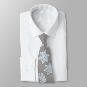 Icy White Frozen Snowflake Elegant Christmas Gray Neck Tie