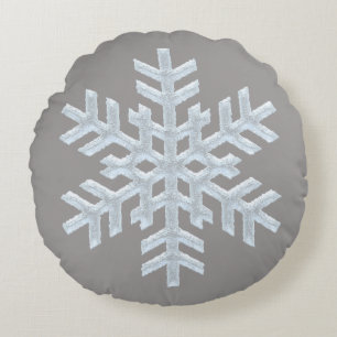 Icy White Frozen Snowflake Elegant Christmas Gray Round Pillow