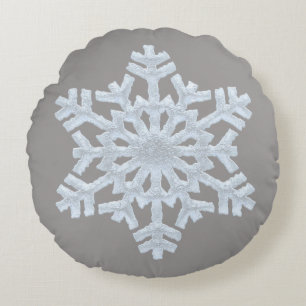 Icy White Frozen Snowflake Elegant Christmas Gray Round Pillow