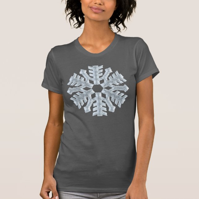 Icy White Frozen Snowflake Elegant Christmas Gray T-Shirt (Front)