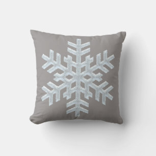 Icy White Frozen Snowflake Elegant Christmas Gray Throw Pillow