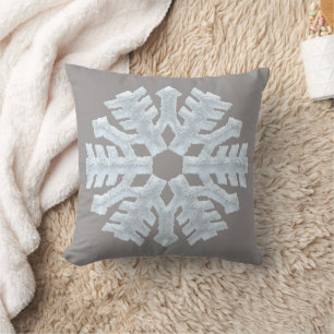 Icy White Frozen Snowflake Elegant Christmas Gray Throw Pillow