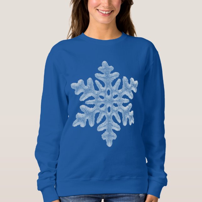 Icy White Frozen Snowflake Elegant Merry Christmas Sweatshirt (Front)