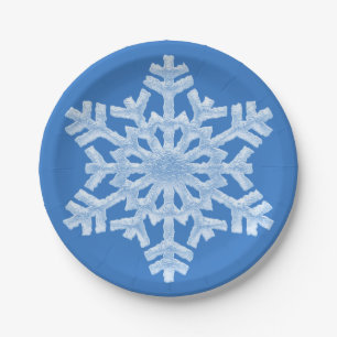 Icy White Frozen Snowflake Frosty Blue Christmas Paper Plates