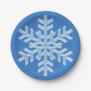 Icy White Snowflake Frozen Frosty Blue Christmas Paper Plates