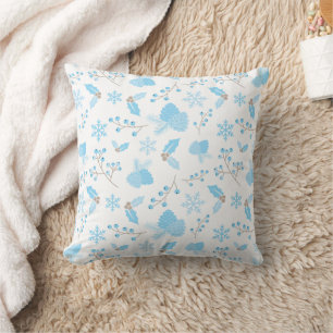 Icy Winter Mistletoe Pinecone and Snowflakes White Throw Pillow