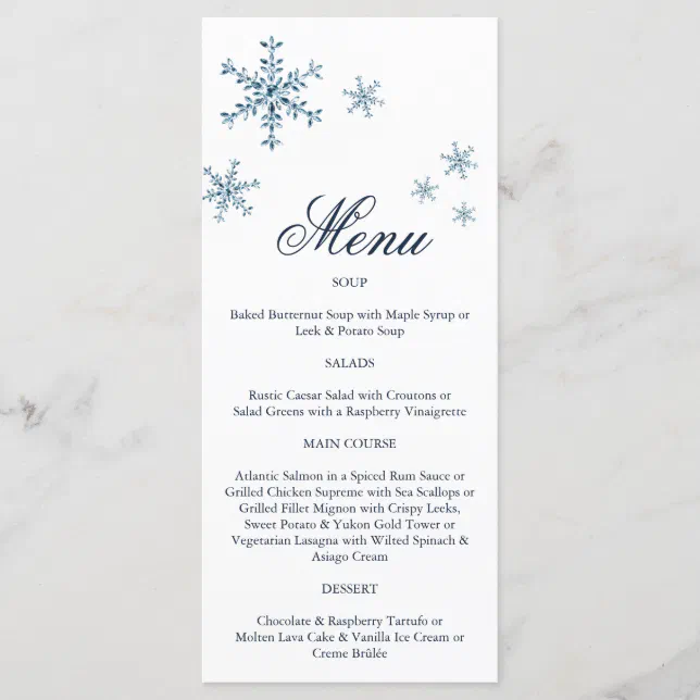Icy Winter Snowflake Menu Zazzle