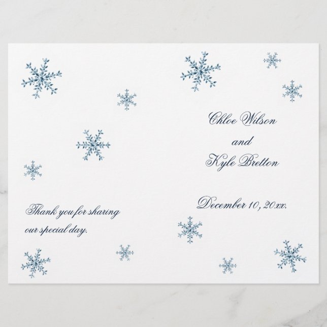 Icy Winter Snowflake Wedding Program (Front)