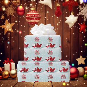 Icy Wonderland Santa And Sleigh Wrapping Paper