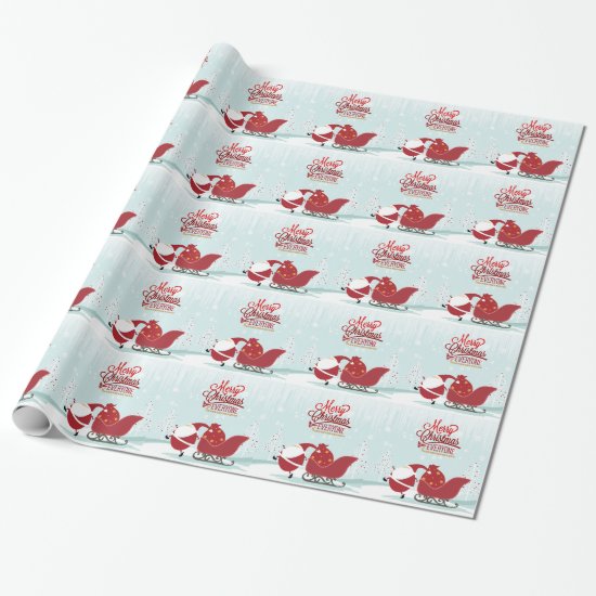 Icy Wonderland Santa And Sleigh Wrapping Paper