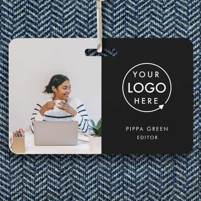 ID Badge Card | Custom Black Staff Name Badges (Sleek black company branded staff ID badges for business events & employee identification.)