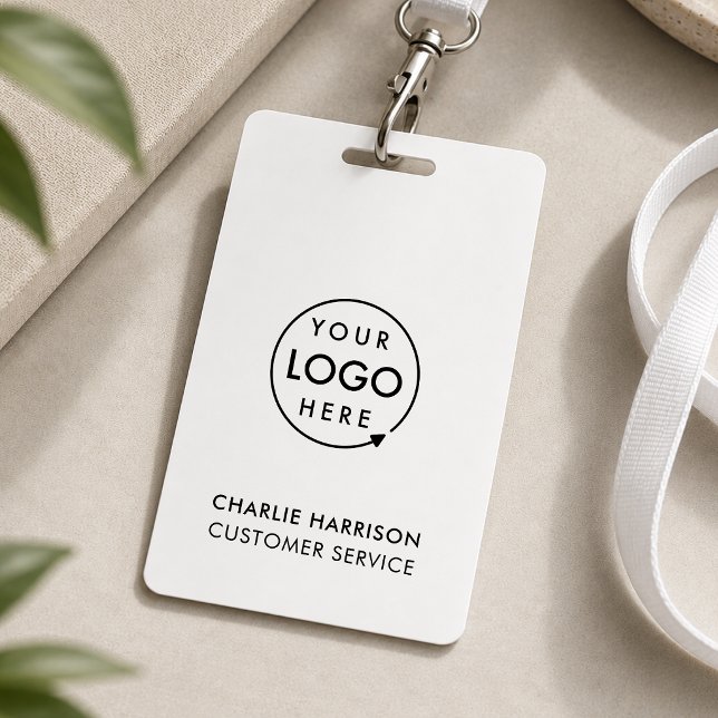 ID Badge Card | Logo Staff Lanyard Name Pass (Custom white ID badge card with logo space for offices, events, reception teams, and staff.)