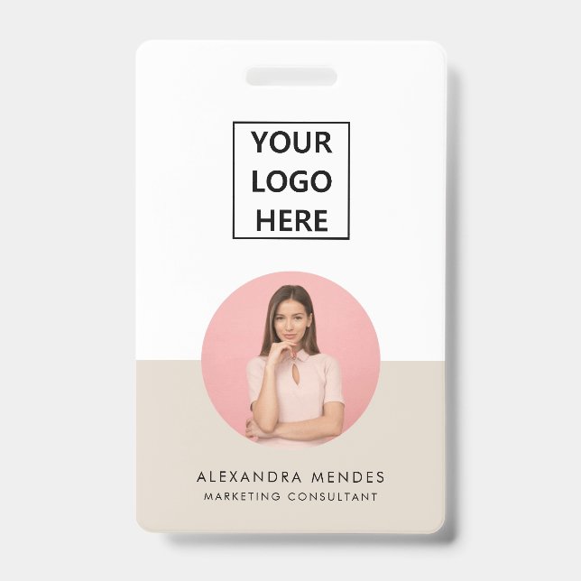 ID Card Modern Minimalist Gray Photo Name Logo Badge (Front)