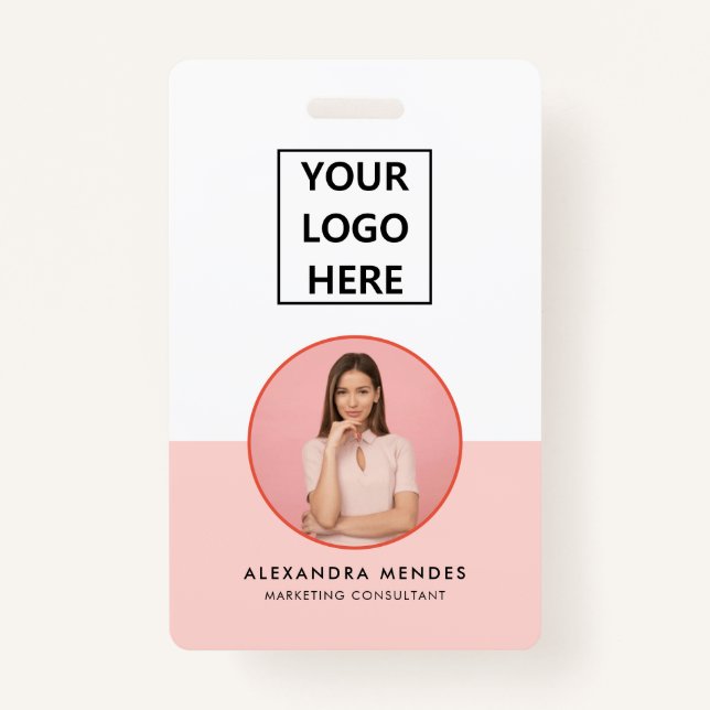 ID Card Modern Minimalist Gray Photo Name Logo Badge (Front)