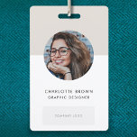 ID Card Modern Minimalist Gray Photo Name Logo Badge<br><div class="desc">Simple, stylish corporate ID badge which can easily be personalized with your employee's ID photo, name, position, company logo, business details and QR code or barcode. The stylish design features modern minimalist typograhy and a block banner in stone gray to stand out from the crowd. The image shown is for...</div>