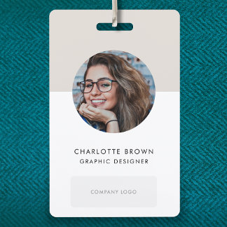 ID Card Modern Minimalist Gray Photo Name Logo Badge