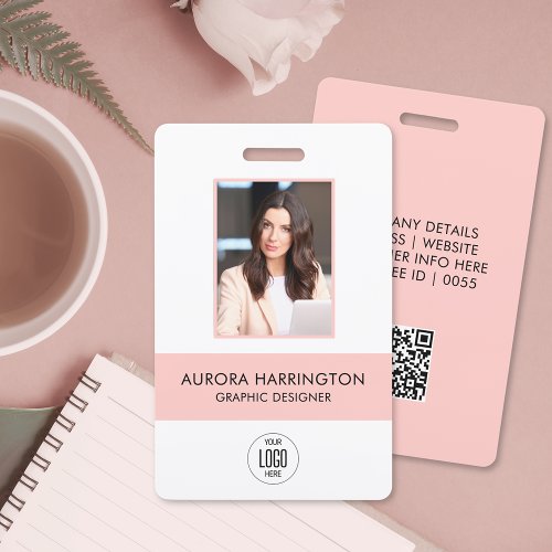 ID Card Rose Gold Minimalist Employee Photo Logo Badge