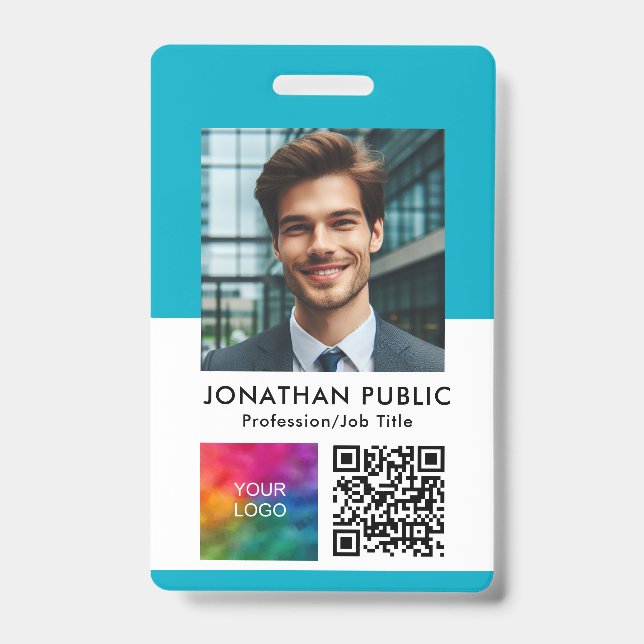 ID Card Upload Your Photo Company Logo QR Code Badge (Front)