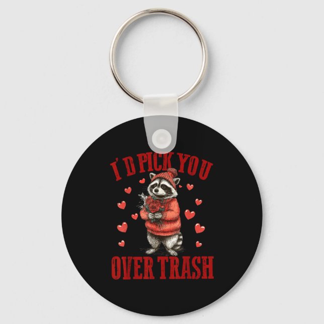 I'd Ck You Over Trash Funny Raccoon Retro Valentin Keychain (Front)
