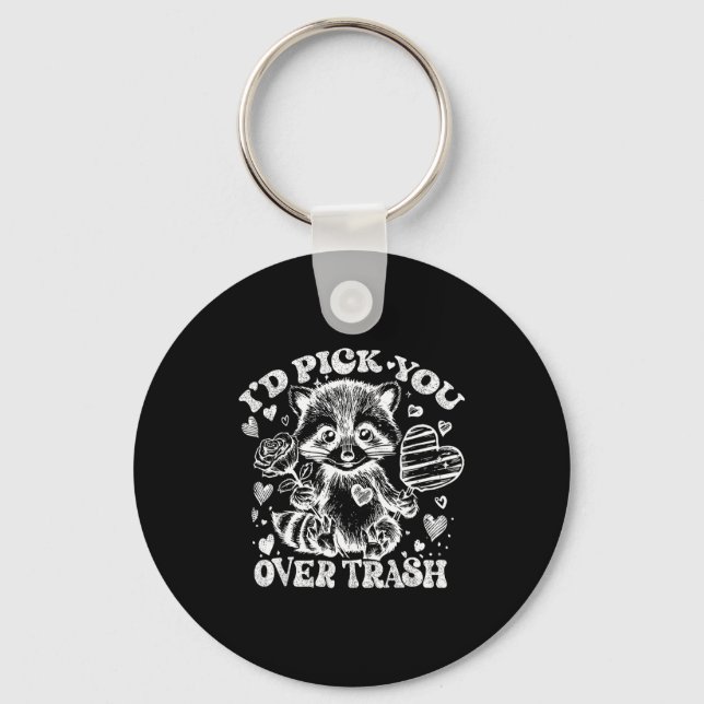 I'd Ck You Over Trash Funny Raccoon Retro Valentin Keychain (Front)