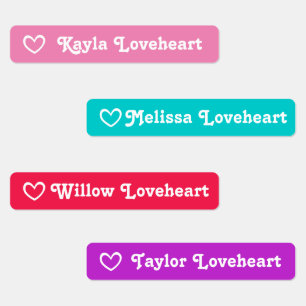 ID girls name red pink purple aqua open heart Kids' Labels