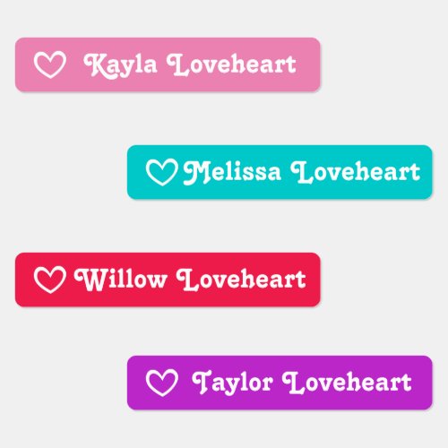 ID girls name red pink purple aqua open heart Kids Labels