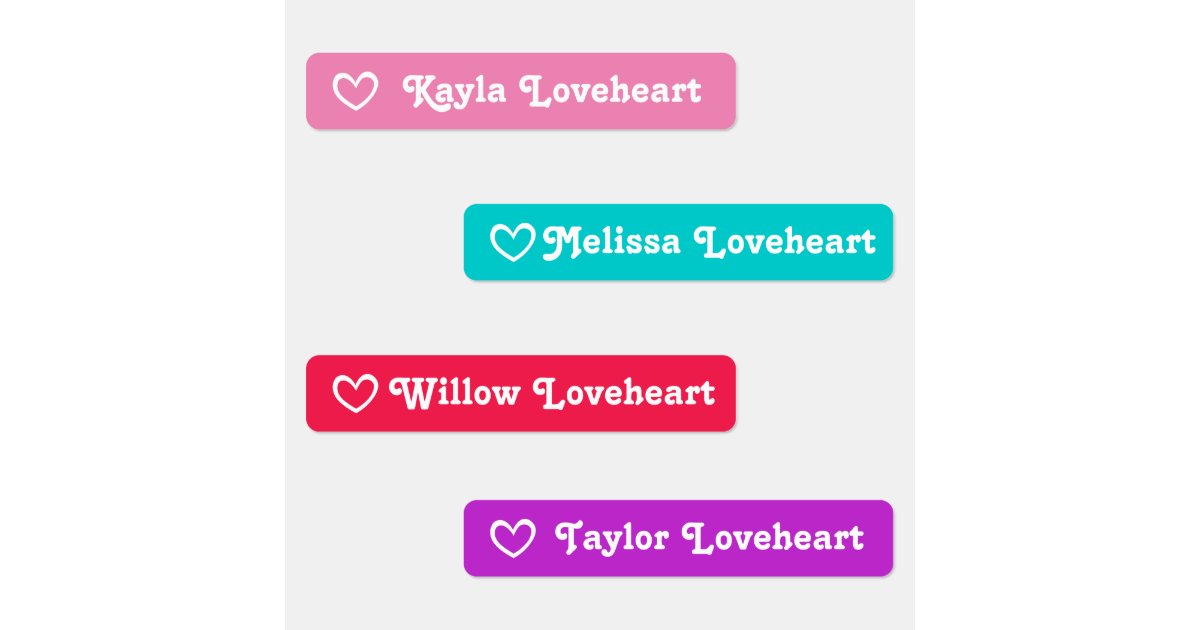 ID girls name red pink purple aqua open heart Kids' Labels | Zazzle
