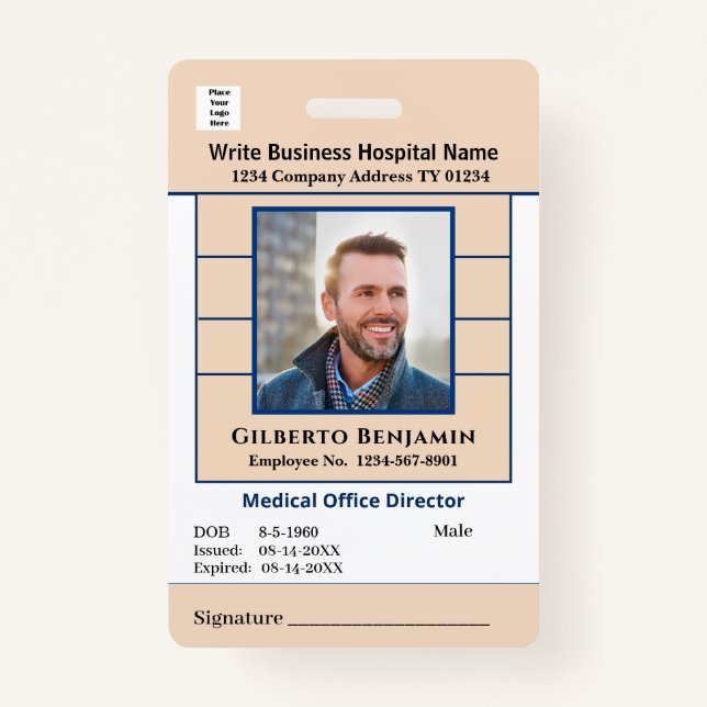 ID Identification Bar Code Employee Custom Medical Badge (Front)