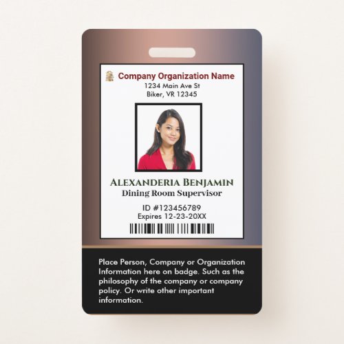 ID Identification Card Bar Code Photo Badge