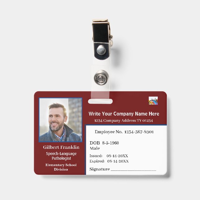 ID Identification Card Bar Code Photo Badge (Front with Clip)
