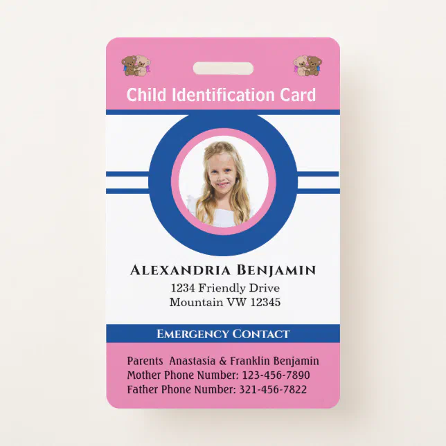 Id Identification Card Boy Girl Child Photo Custom Badge | Zazzle