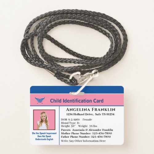 Id Identification Card Boy Girl Child Photo Custom Badge
