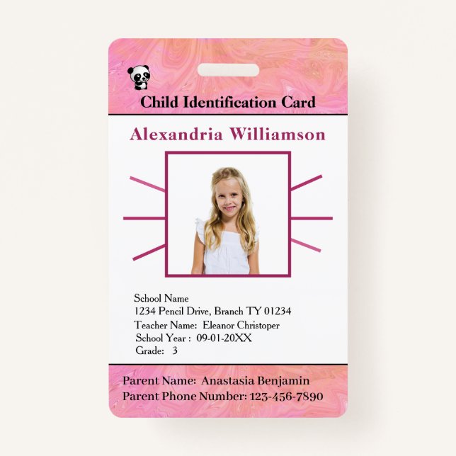 Id Identification Card Boy Girl Child Photo Custom Badge (Front)