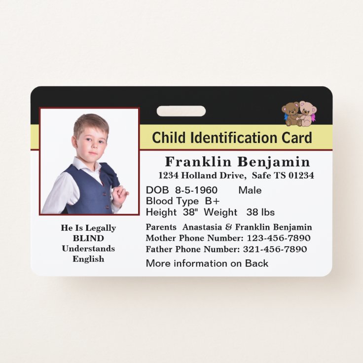 Id Identification Card Child Baby Photo Emergency Badge | Zazzle