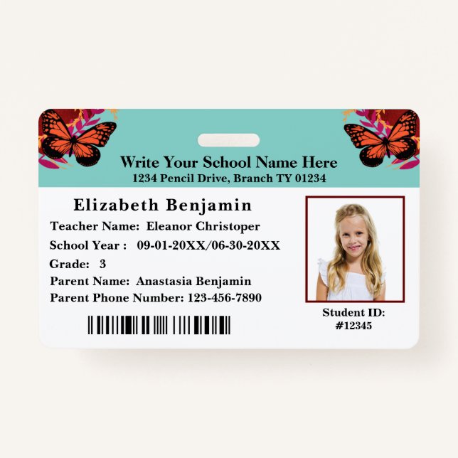  ID Identification Card School Student Bar Code Badge (Front)