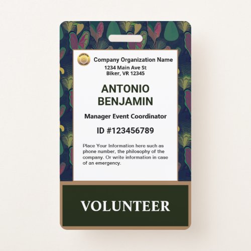 ID Identification Card Volunteer Employee Badge