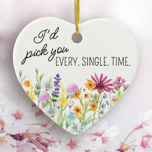 I'd Pick You Wildflower Meadow Floral Personalised Ceramic Ornament
