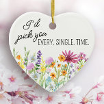 I'd Pick You Wildflower Meadow Floral Personalized Ceramic Ornament<br><div class="desc">Pretty wildflower ornament personalized on the back and lettered with "I'd pick you every. single. time. Easy to change the sentiment to suit a special friend, a romantic gift for your wife or even a bridesmaid proposal or thank you gift. The design features delicate watercolor meadow wild flowers in pink...</div>
